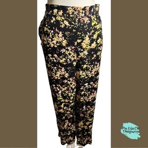 Jessica Simpson Floral Capri Pants XXL Black Pull On Stretch NWT